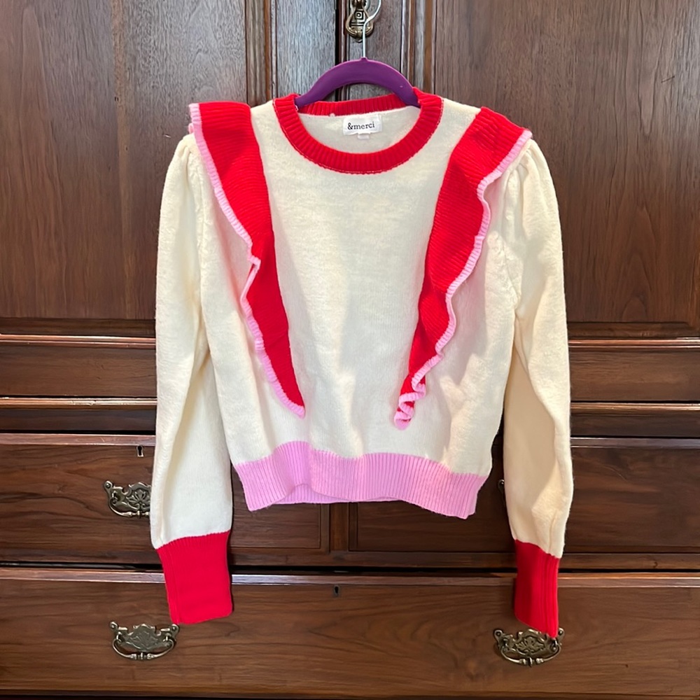 &Merci cute cropped Valentines/Christmas/Spring sweater, never worn NWOT